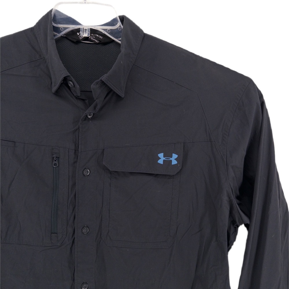 Under Armour Mens XL Fish Hunter Shirt Black Long Sleeve Vented 1300036 Fishing